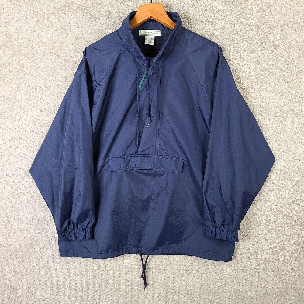 Vintage Izod Club‎ Jacket Mens Large Blue Nylon Half Zip Front Pocket Mock Neck